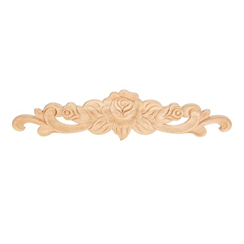 MUXSAM 1Pc Wood Carved Onlay Applique Unpainted Rose Flower Center Frame Decal for Furniture Door Cabinet Bed Home Decor European Style