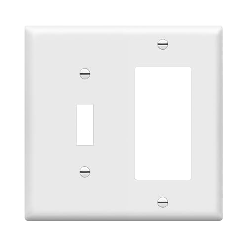 Enerlites 2-Gang White Decorator & GFCI Wall Plate, Standard Size, Screw-In