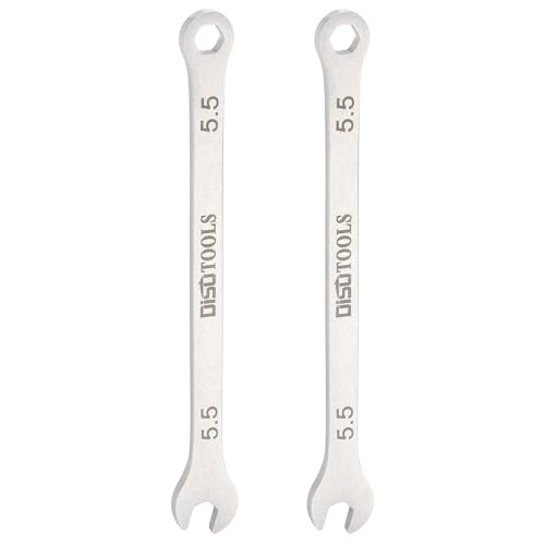 HARFINGTON 2pcs Thin Combination Wrench Metric 5.5mm 6-Point Ended Box 15 Degree Offset Open End Stainless Steel, Silver Tone