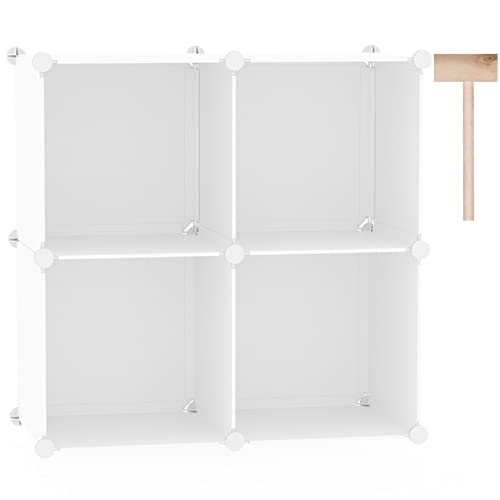 C&AHOME Cube Storage Organizer, 4-Cube Shelves Units, Closet Cabinet, DIY Plastic Modular Book Shelf Ideal for Bedroom, Living Room, Office, 24.8" L x 12.4" W x 24.8" H Milky UPCS04M