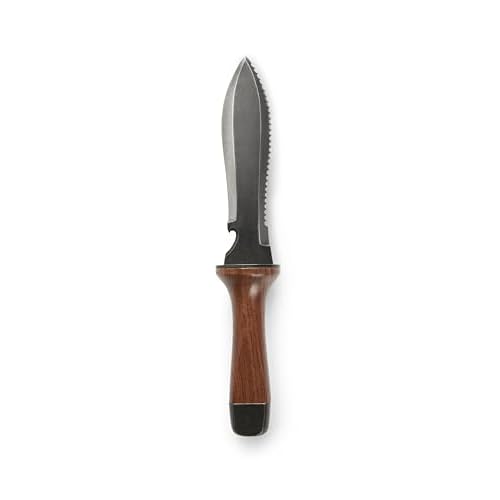 Hori Hori Garden Knife, Traditional Japanese Weeding Tool with ergonomic wooden handle. Large 7'inch blade with case. (Standard blade)