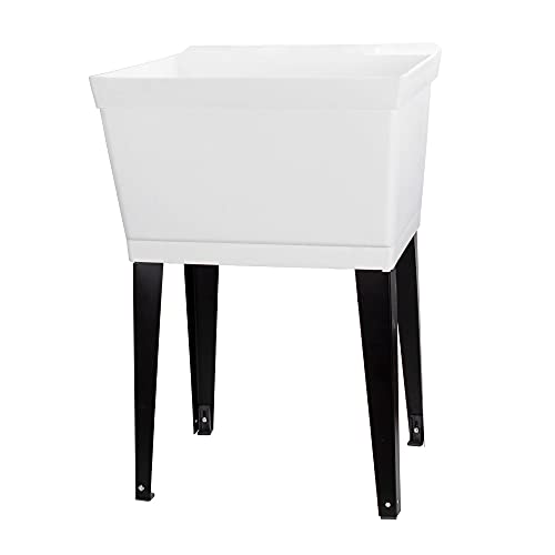 JS Jackson Supplies 19 Gallon Utility Sink Laundry Tub White with Adjustable Metal Legs