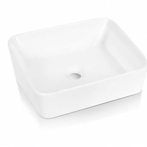 Sinber BVS1915A-OL 19" x 15" x 5.31" White Rectangular Ceramic Countertop Bathroom Vanity Vessel Sink