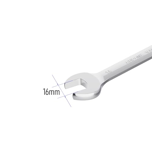 16mm Flex-Head Ratcheting Combination Wrench Metric 72 Teeth 12 Point Ratchet Box Ended and Open End Spanner Tools, Flexible Head Gear Wrench, Heat-Treated CR-V