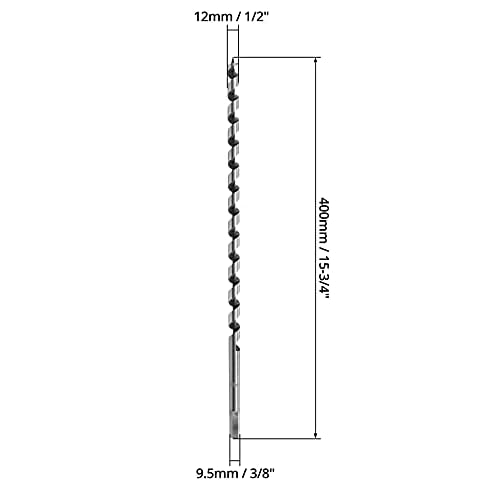 QWORK Auger Drill Bit for Wood, 1/2 Inch Diameter x 16 Inch Length, 3/8-Inch Hex Shank, Long Drill Bits