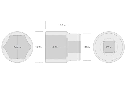 TEKTON 1/2 Inch Drive Shallow 24mm 6-Point Socket - Large Markings