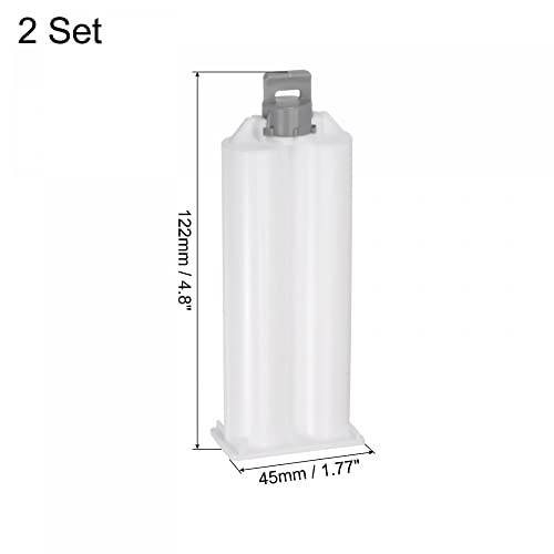 uxcell 2Pcs Epoxy Gun Adhesive Cartridge, 122mm Plastic Resin Mixer Dual Glue Cartridge with Gray Piston for 50ml/1.7oz 1:1 AB Glue Adhesive Gun