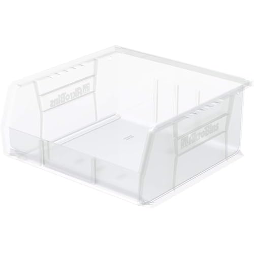 Akro-Mils 30235 AkroBins Plastic Storage Bins, Space-Saving Stackable Bins for Garage, Pantry, Craft Organization, 11" x 11" x 5", Clear, 6-Pack