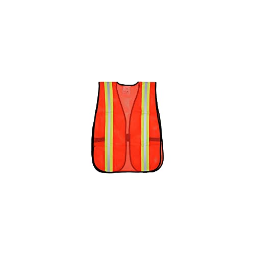 MCR Safety Vest V201R Polyester Mesh General Purpose Safety Vest with 2-Inch Lime/Silver Reflective Stripe, Fluorescent Orange, one size