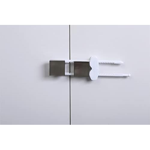 Dreambaby Sliding Cabinet Locks - Child Proof Cabinet Latches - For Kitchen, Bathroom Storage Doors Handles & Knobs - Suitable for Round & D-Shaped Handles - 3 Pack - White - Model L183