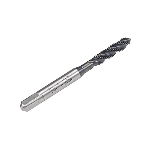 uxcell M5 x 0.8 Spiral Flute Thread Tap, Metric Machine Threading Tap HSS Nitriding Coated, Round Shank with Square End, H2 Tolerance, 2pcs
