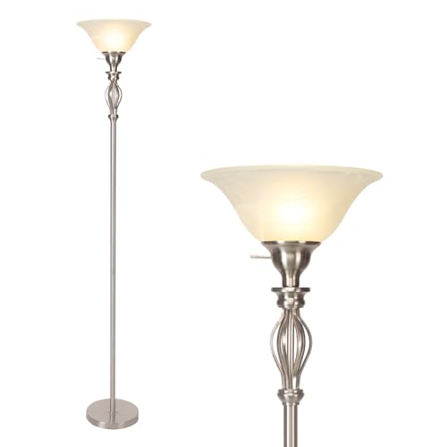 Torchiere Floor Lamps for Living Room, Standing Lamp with White Alabaster Glass Shade, Corner Floor Lamp Pole Lamp - Elegant Floor Lamp for Bedrooms