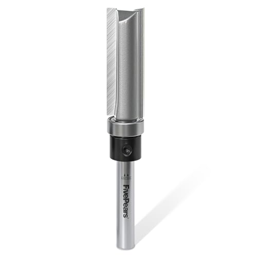 FivePears Pattern Flush Trim Router Bit 1/2 Inch Cutting Diameter, 1-1/2 Inch Cutting Length, 1/4 Inch Shank, Top Bearing Flush Straight Cut Trim Router Bit for Woodworking