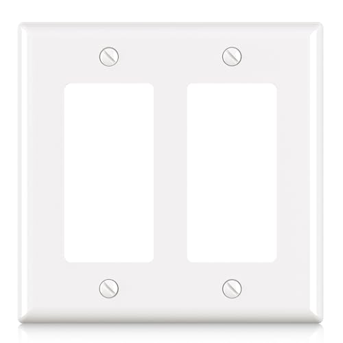 ELEGRP White 2-Gang Decorative Wall Plate Cover - Unbreakable Thermoplastic, Standard Size, 1 Pack