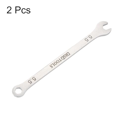 HARFINGTON 2pcs Thin Combination Wrench Metric 5.5mm 6-Point Ended Box 15 Degree Offset Open End Stainless Steel, Silver Tone