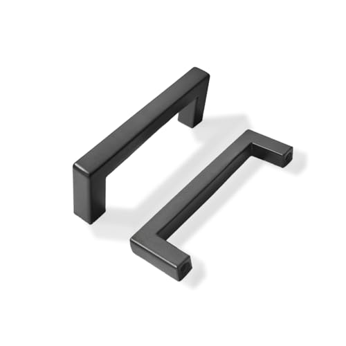 KHTUMEWARE 10 Pack 3 Inch Center to Center Black Cabinet Pulls Square Bar Handles Matte Finish
