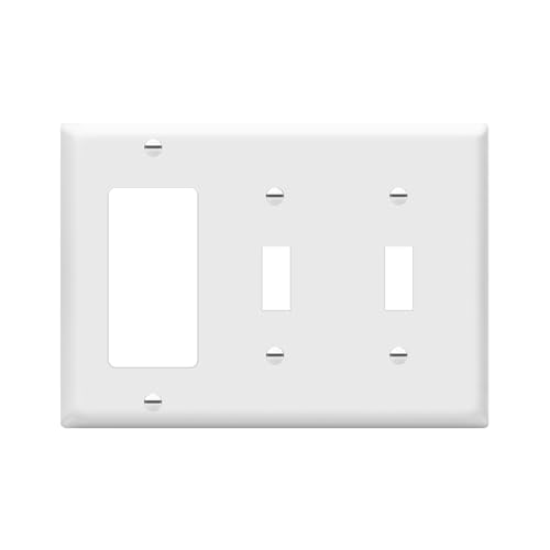 White ENERLITES 3-Gang Wall Plate with 2 Toggle & GFCI Outlets - Pack of 1