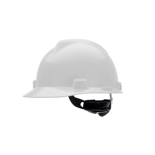 MSA 477482 V-Gard Cap Style Safety Hard Hat With Fas-Trac III Ratchet Suspension | Polyethylene Shell, Superior Impact Protection, Self Adjusting Crown-Straps - Large Size in White
