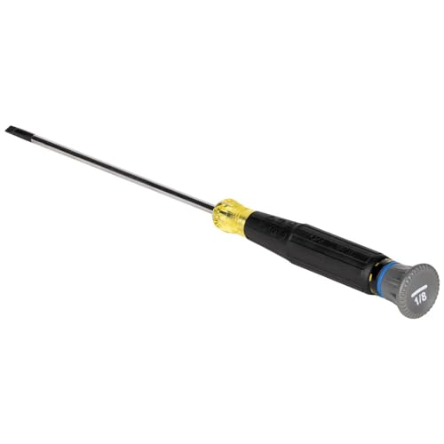 Klein Tools 6254 Mini Precision Screwdriver, 1/8-Inch Slotted, Features Cushion-Grip Handle, Rotating Cap, Color Coded Ring, 4-Inch Shank