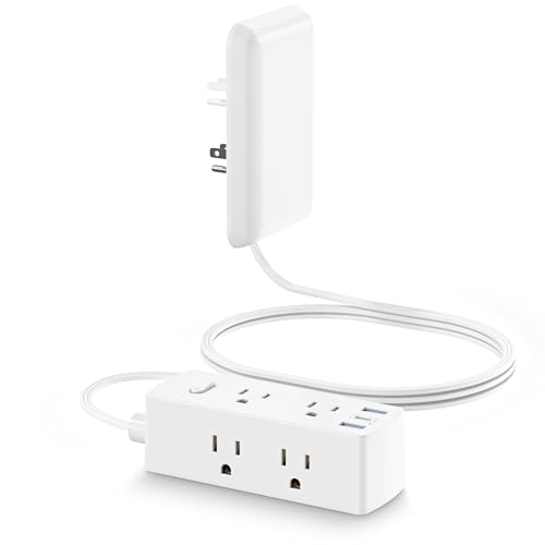 Olcorife 5FT Flat Extension Cord Power Strip with 6 Outlets & 3 USB Ports - Wall Mount, Overload Protection
