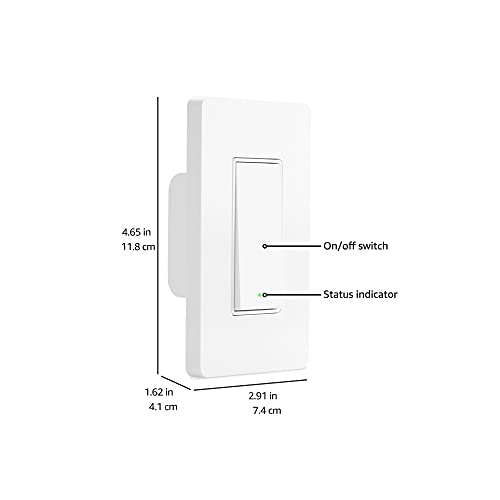 Amazon Basics Single Pole Wi-Fi Smart Light Switch - Voice Control, Schedule, 2.4 GHz, No Hub, Easy Install, White, 2.91 x 1.62 x 4.65 in