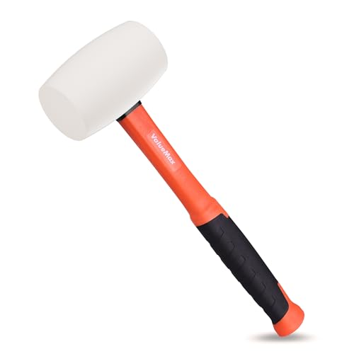 ValueMax 16oz Rubber Mallet Hammer, Fiberglass Handle, Solid Head, Rubber Mallet for Flooring, Tent Stakes, Woodworking, Camping, Soft Blow Tasks without Damage, White