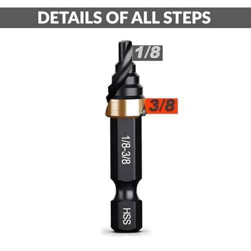 THINKWORK HSS Single Size Step Drill Bit, HSS Step Drill Bit 3/8", Unibit, 1/4" Shank Step Bits for Soft Metal, Steel, Wood, Plastic