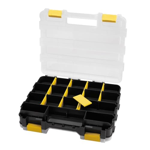 AIDY-PRO Yellow 34-Compartment Small Parts Hardware Organizer Box - Removable Dividers, Portable Tool Storage, Durable Plastic