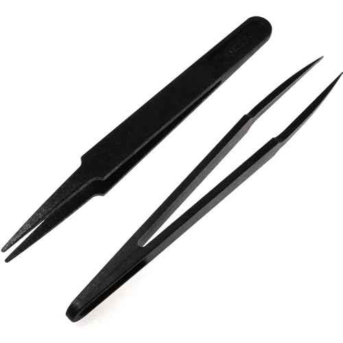 MMOBIEL 5Pcs Anti-static Multifunctional Plastic Precision Tweezers Set, Pointed Tip Tweezers for Electronics, Jewelry-Making, Laboratory Work, Repair Black