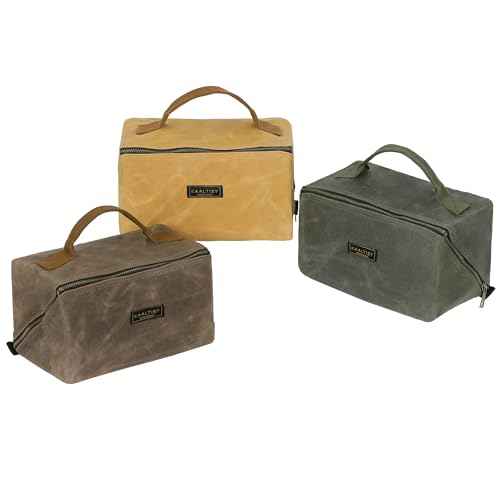 Heavy Duty Tool Storage Organizer, Tool Pouch with Metal Zipper + Handle, 16 OZ Waxed Canvas Tool Bag | 3-Pack | Army Green + Khaki + Grey