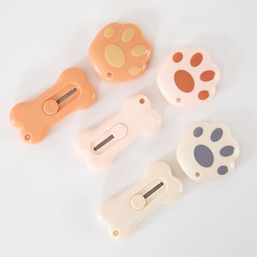 Mini Retractable Box Cutter Opener Bones and Cat PAWS kawaii for women box cutter mini cute box cutter cat paw Courier knives for Office, Home, Arts Crafts, Cartons, Cardboard, Paper