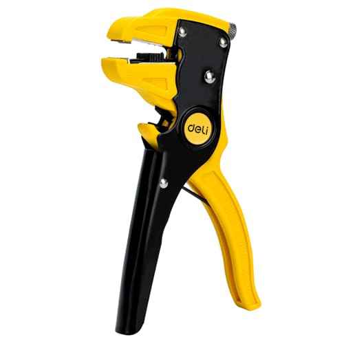 deli Automatic Wire Stripper and Cutter, Quick Strip Wire Stripper Tool for 10-24 AWG Electrical Cable and Autimotive Repair, Ergonomic Handle Design, Yellow and Black