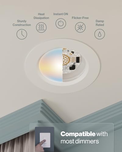 Sunco 4 Pack 6 Inch White LED Baffle Retrofit Downlights, 5 CCT, Dimmable