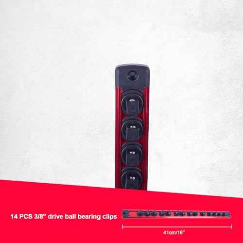 Magnetic Socket Holder Organizer Set:3/8-Inch Drive Socket Trays Socket, 360¡Æ Swivel 14 Clips Socket Holder Kit, For Automotive Mechanic Garage (Red)
