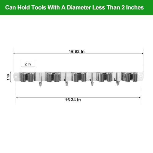 voze [2 Pack] 5 Racks and 4 Hooks Mop and Broom Holder Wall Mount, Self Adhesive Heavy Duty Broom Organizer Storage Tool Racks for Kitchen Garden Laundry Garage, Silver