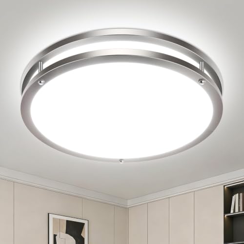Libtit 13-Inch Brushed Nickel Flush Mount LED Ceiling Light Dimmable 3000K-6500K