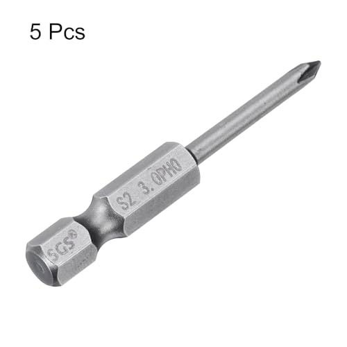 HARFINGTON 5pcs #0 Phillips Screwdriver Bit PH0 1/4" Hex Shank 2" (50mm) Long Magnetic S2 Steel Industrial Grade Screw Driver Bit Cross Head Electric Drill Bits 0.118" (3mm) Rod