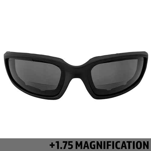 Birdz Eyewear Oriole Bifocal Safety Glasses 2 Pairs Padded Black Frame Clear Smoke Lenses +1.75 Magnification