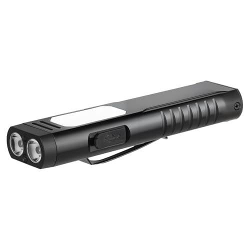 Rechargeable EDC Flashlight with Sound Beeper, Portable Flat Pocket Flashlights, Small Magnetic Flashlight, 7 Mode Side Light Clip On Handheld Flashlight for Outdoor Home Working, Black