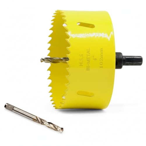 Bi-Metal 4 inch Hole Saw with Arbor Mandrel for Deeper Cutting of Wood,Cornhole Boards,Drywall,Plasterboard,Plywood,Steel,Aluminium,Brass,Copper,Zinc,Tin,102mm