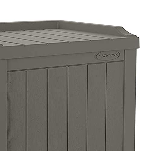 Suncast 22-Gallon Stone Gray Resin Outdoor Storage Box with Seat - Weatherproof Deck Container, Garden & Patio Storage Bench (Variation 1)
