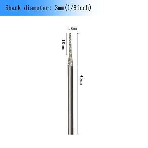 Luo ke 30 Pcs Needle Shape Diamond Burr Set, 1/8'' Shank Diamond Mounted Bead Reamer Drill Bits for Rotary Tools Includes Dremel(Size:1mm)