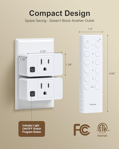 Wireless Remote Control Outlet - 200FT RF Range, White Rectangle Socket