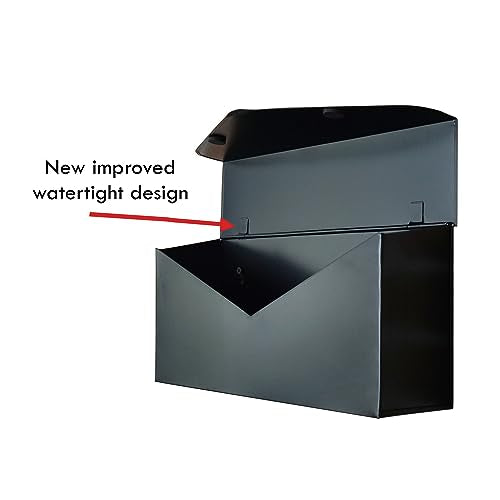 NACH Black Envelope Wall Mount Mailbox, Rust Resistant Metal Mailbox, Black Mailbox Wall Mount, Mailboxes for Outside Wall Mount, Outdoor Mailboxes, Wall Mailbox, 14.1 x 3.5 x 6 Inches, MB-6915BLK