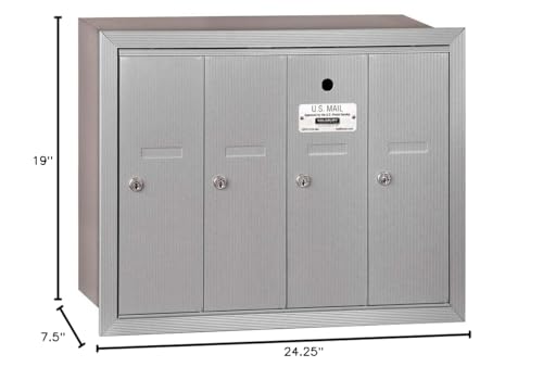 Salsbury Industries 3504ARU Recessed Mounted Vertical Mailbox with 4 Doors and USPS Access, Aluminum