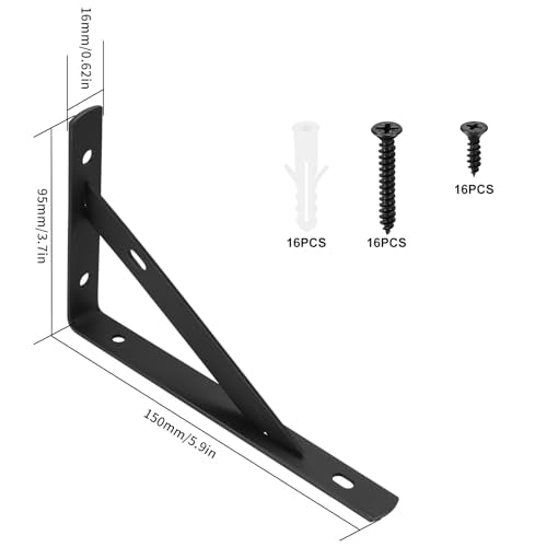8 Pack Heavy Duty Wall Mount L Brackets Black 3.7"x6" - Strong Metal Floating Shelf Supports