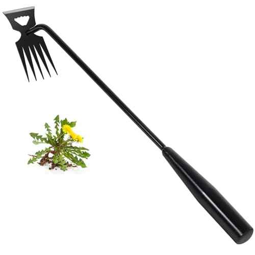 Weed Removal Tool, 2025 New Garden Weeding Tools Manganese Steel Hand Weeder Tool with Handle, 5 Teethes Dual Purpose Manual Weeders Tool Weed Pulling Tool for Garden (Black)