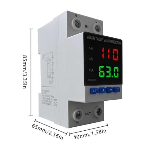 Aeliussine 2-Pack 63A Adjustable Voltage Protector 110V/220V Circuit Breaker