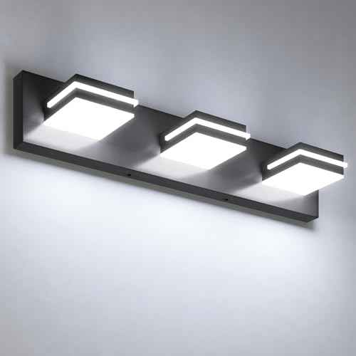 VOLISUN Modern Bathroom Vanity Light Fixtures (3-Light, 24-Inch), Matte Black LED Bathroom Lighting Fixtures Over Mirror, 360¡ÆRotable Head, LED Vanity Lights for Bathrooms (Cool White 6000K)