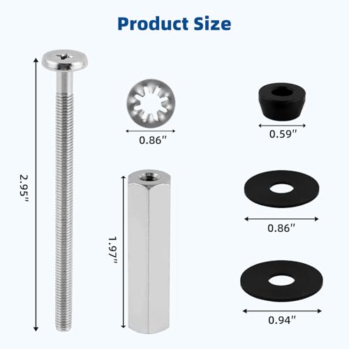 iFealClear 3-Inch Stainless Steel Toilet Seat Bolts Kit, All-Metal Replacement, 1/3" Variation